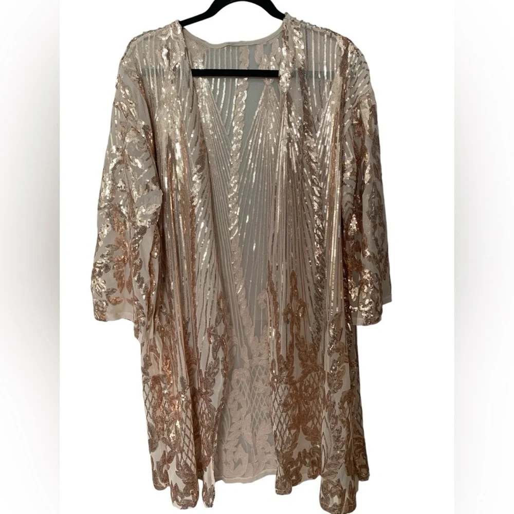 NWT/NIB ROSE GOLD OS sequin duster. Get your “Shimmer On”this holiday season - Picture 4 of 10